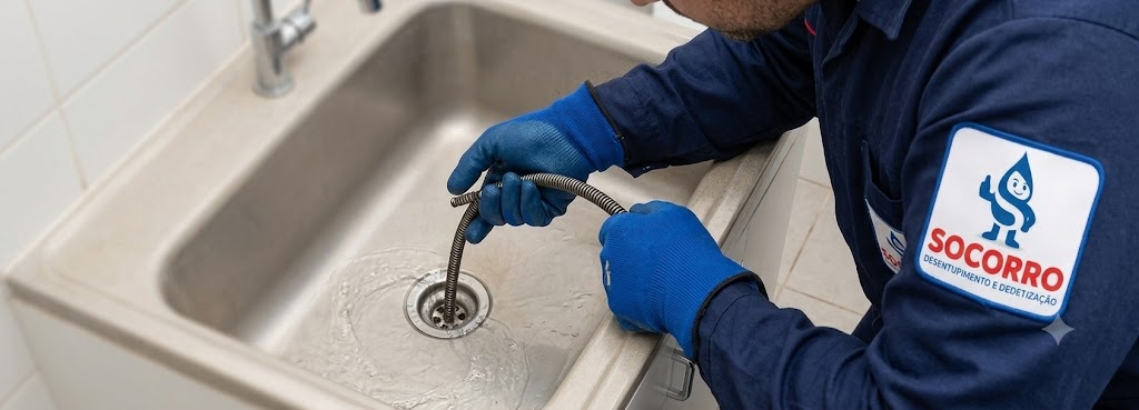 Profissional realizando Desentupimento de Esgoto, Pias, Ralos e Vasos Sanitários em Palhoça